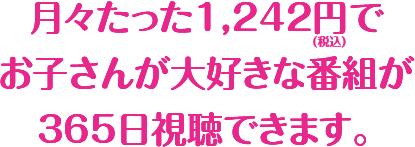 月々たった1,242円でお子さんが大好きな番組が365日視聴できます。